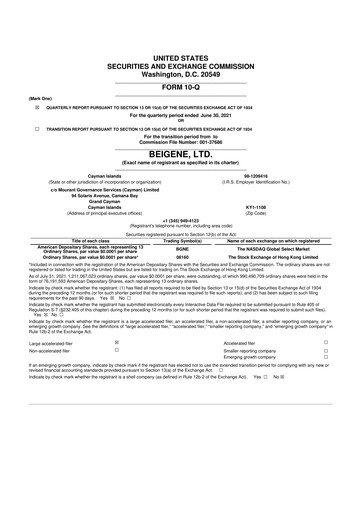 Vorschaubild BeOne Medicines 10-Q Quartalsbericht 2021 