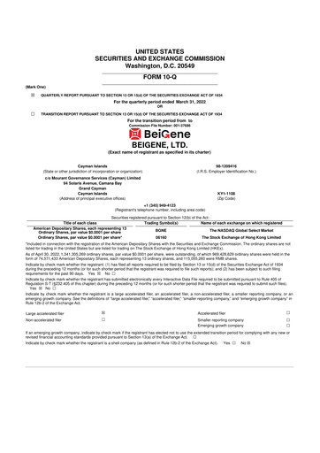 Vorschaubild BeOne Medicines 10-Q Quartalsbericht 2022 