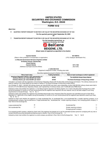 Vorschaubild BeOne Medicines 10-Q Quartalsbericht 2022 
