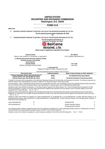 Vorschaubild BeOne Medicines 10-Q Quartalsbericht 2023 