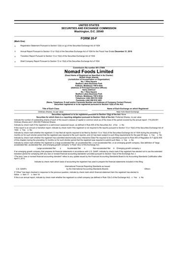 Thumbnail Nomad Foods 20-F Annual Report 2018