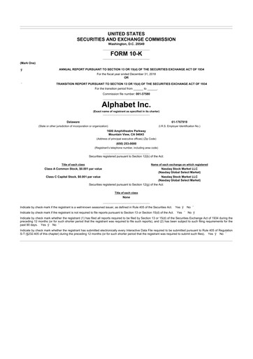 Thumbnail Alphabet (Google) 10-K Annual Report 2018