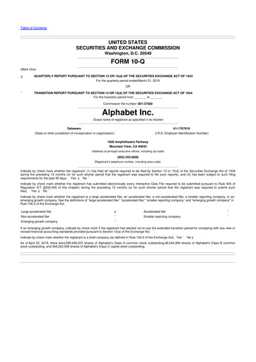 Vorschaubild Alphabet (Google) 10-Q Quartalsbericht 2019 