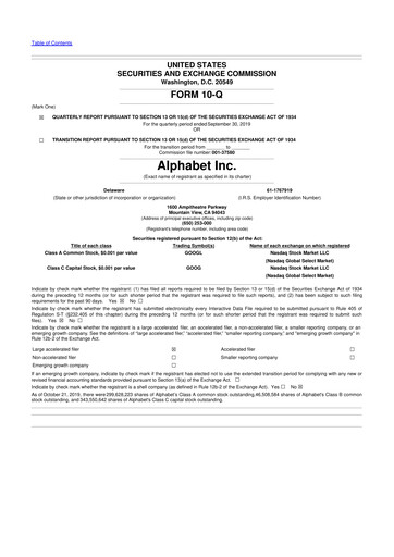 Vorschaubild Alphabet (Google) 10-Q Quartalsbericht 2019 