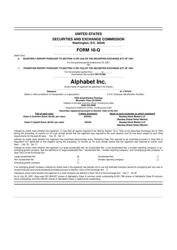 Vorschaubild Alphabet (Google) 10-Q Quartalsbericht 2021 