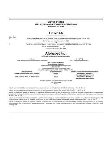 Thumbnail Alphabet (Google) 10-K Annual Report 2021