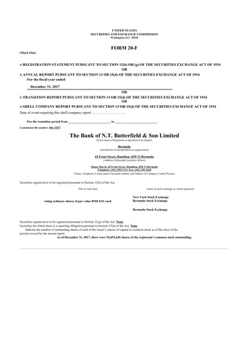 Vorschaubild Bank of N. T. Butterfield & Son 20-F Jahresbericht 2017