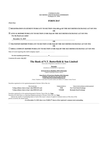 Vorschaubild Bank of N. T. Butterfield & Son 20-F Jahresbericht 2019