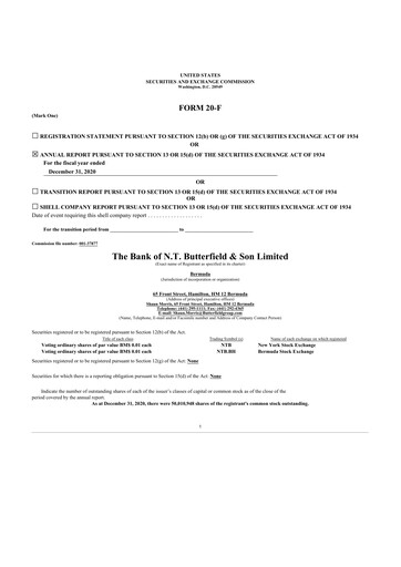 Vorschaubild Bank of N. T. Butterfield & Son 20-F Jahresbericht 2020