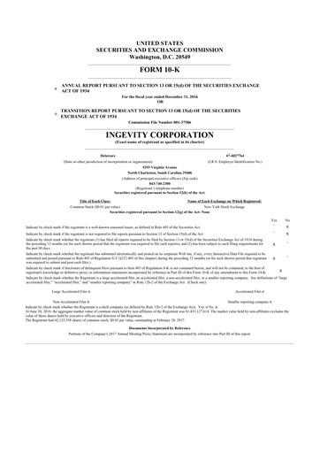 Miniature Ingevity 10-K Rapport annuel 2016