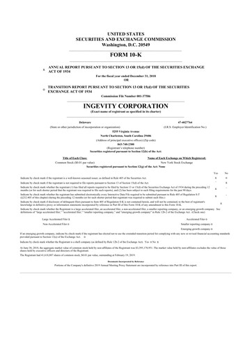 Miniature Ingevity 10-K Rapport annuel 2018