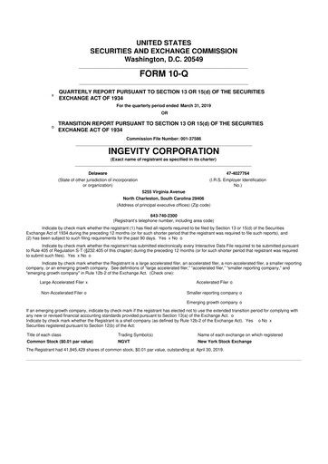 Miniature Ingevity 10-Q Rapport trimestriel 2019 