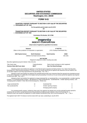 Miniature Ingevity 10-Q Rapport trimestriel 2019 