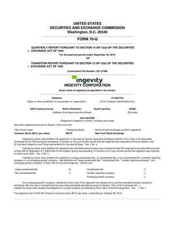 Miniature Ingevity 10-Q Rapport trimestriel 2019 