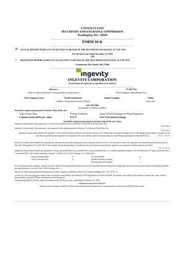 Miniature Ingevity 10-K Rapport annuel 2019