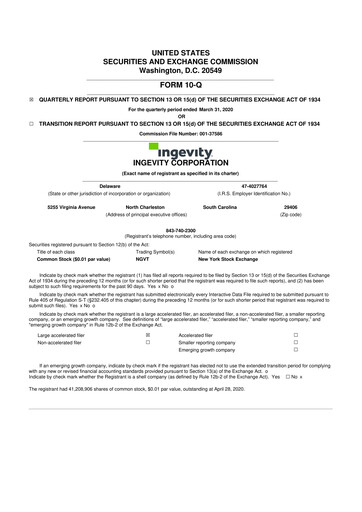 Miniature Ingevity 10-Q Rapport trimestriel 2020 