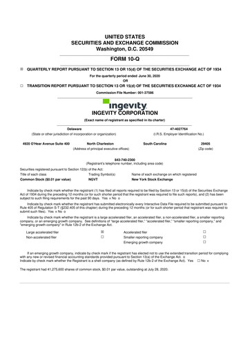 Miniature Ingevity 10-Q Rapport trimestriel 2020 