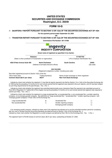 Miniature Ingevity 10-Q Rapport trimestriel 2020 