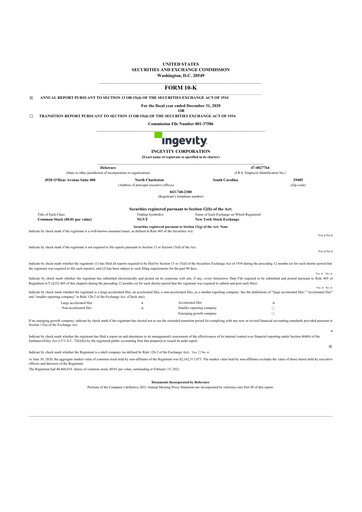 Miniature Ingevity 10-K Rapport annuel 2020