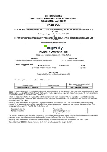 Miniature Ingevity 10-Q Rapport trimestriel 2021 