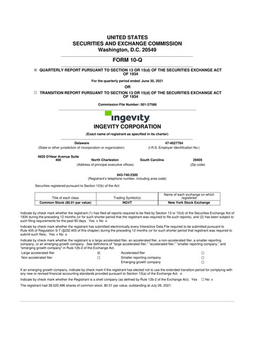 Miniature Ingevity 10-Q Rapport trimestriel 2021 