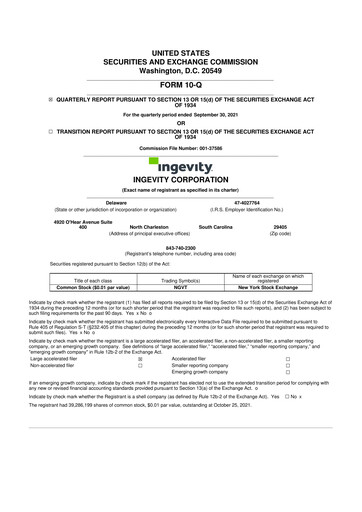 Miniature Ingevity 10-Q Rapport trimestriel 2021 