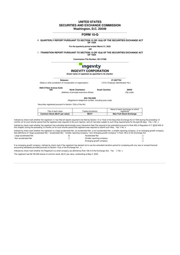 Miniature Ingevity 10-Q Rapport trimestriel 2022 