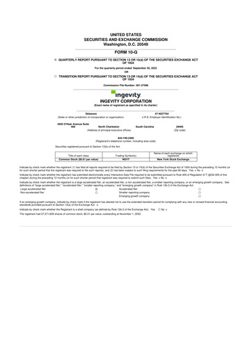 Miniature Ingevity 10-Q Rapport trimestriel 2022 
