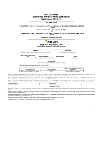 Miniature Ingevity 10-Q Rapport trimestriel 2024 