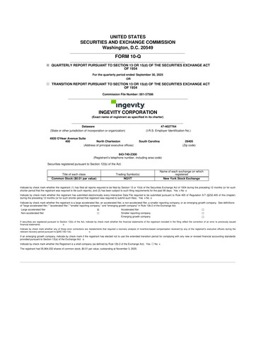 Miniature Ingevity 10-Q Rapport trimestriel 2025 
