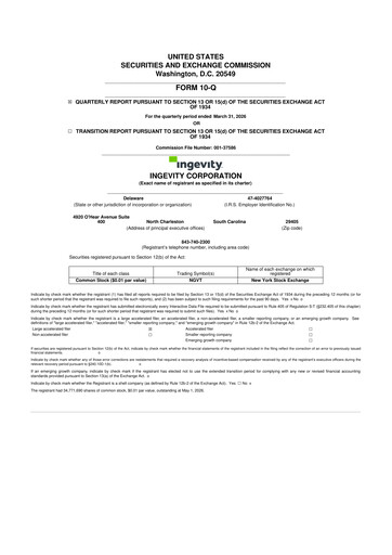 Thumbnail Ingevity 10-Q Quarterly Report FY 