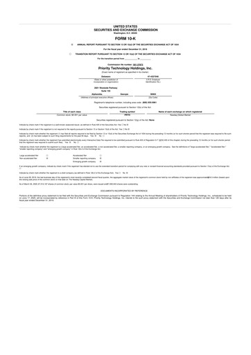 Miniature Priority Technology Holdings
 10-K Rapport annuel 43830