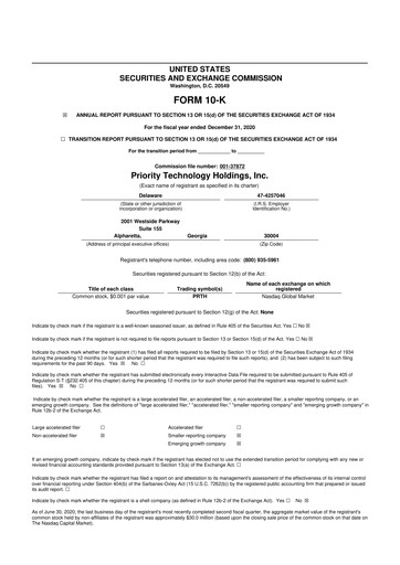 Miniature Priority Technology Holdings
 10-K Rapport annuel 