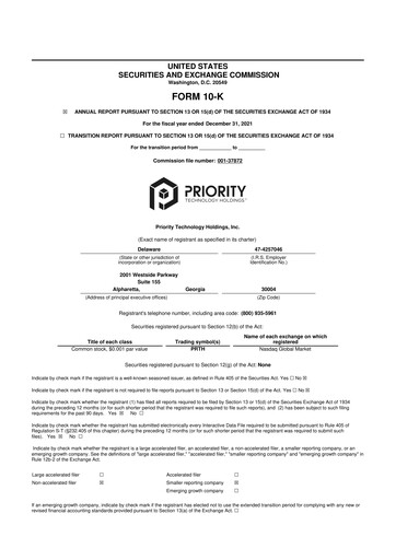 Miniature Priority Technology Holdings
 10-K Rapport annuel 2021