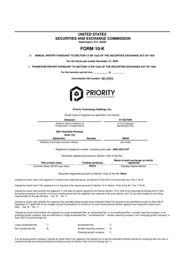Miniature Priority Technology Holdings
 10-K Rapport annuel 2022