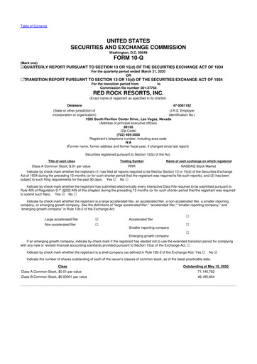 Vorschaubild Red Rock Resorts 10-Q Quartalsbericht 2020 