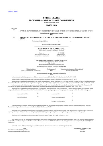 Thumbnail Red Rock Resorts 10-K Annual Report 2020