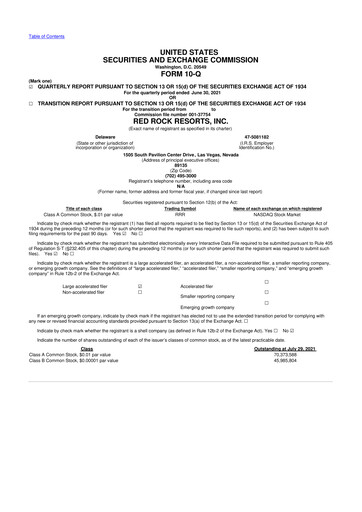 Vorschaubild Red Rock Resorts 10-Q Quartalsbericht 2021 