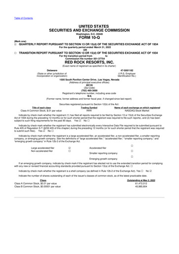 Vorschaubild Red Rock Resorts 10-Q Quartalsbericht 2022 