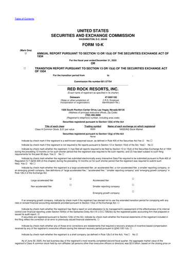 Thumbnail Red Rock Resorts 10-K Annual Report 2025