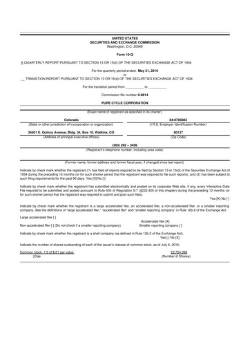 Thumbnail Pure Cycle (water) 10-Q Quarterly Report FY2016 