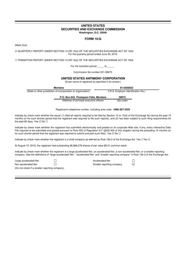 Thumbnail United States Antimony Corporation 10-Q Quarterly Report FY2016 