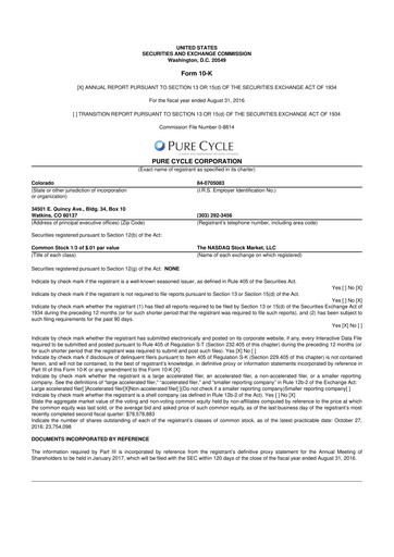 Thumbnail Pure Cycle (water) 10-K Annual Report 2016