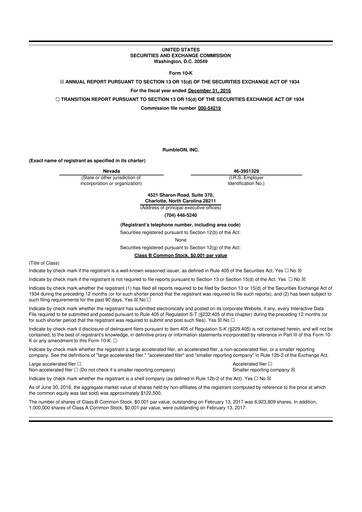 Miniature RumbleOn 10-K Rapport annuel 2016