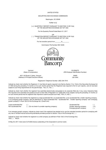 Thumbnail Community Bancorp 10-Q Quarterly Report FY2017 