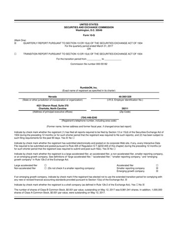 Miniature RumbleOn 10-Q Rapport trimestriel 2017 