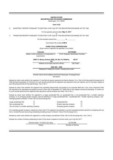 Thumbnail Pure Cycle (water) 10-Q Quarterly Report FY2017 