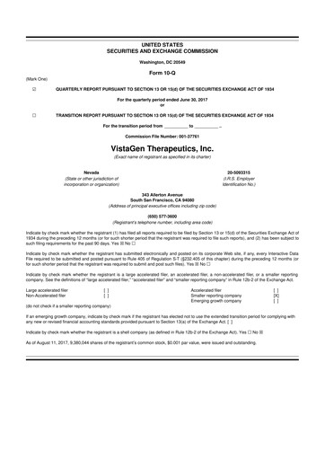 Thumbnail VistaGen Therapeutics
 10-Q Quarterly Report FY2018 
