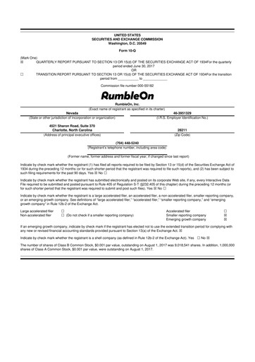 Miniature RumbleOn 10-Q Rapport trimestriel 2017 