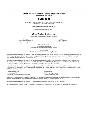 Miniature Wrap Technologies
 10-Q Rapport trimestriel 2017 